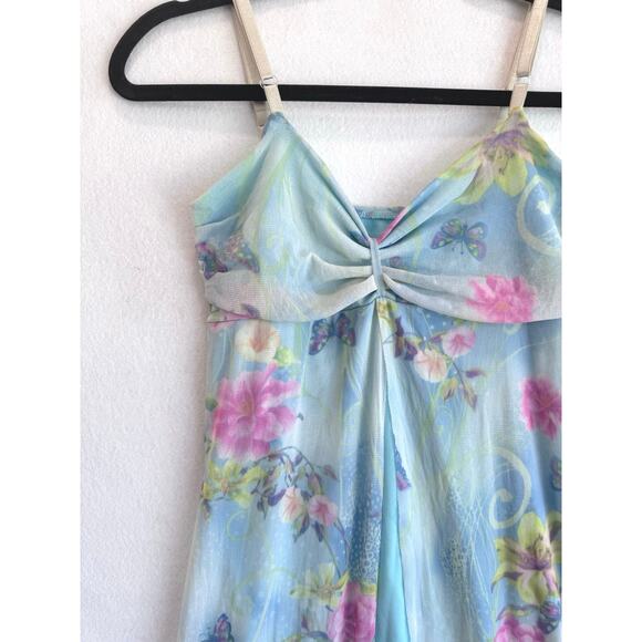 Whimsical Fairy Y2K Sheer Mesh Floral Butterfly Slip Dress Blue Pink 2000s 90s - Picture 3 of 6